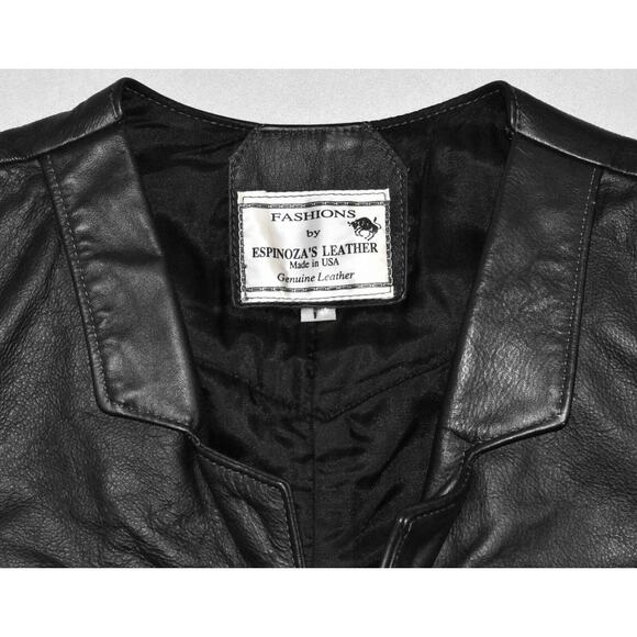 C0 Auth FASHIONS ESPINOZAS LEATHER Black Leather Fringed Western Biker Vest Sz L - Picture 5 of 6